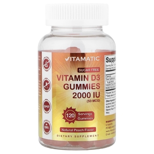 Vitamatic, Жевательные таблетки с витамином D3, без сахара, натуральный персик, 50 мкг (2000 МЕ), 120 жевательных таблеток