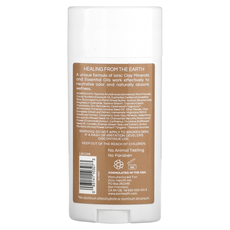 Zion Health, ClayDry, дезодорант, жирный, кедр, 80 г (2,8 унции)