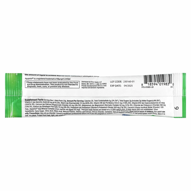 Force Factor, Liquid Labs, смесь для быстрого приготовления электролитов, лимон и лайм, 1 шт., 7 г (0,25 унции)
