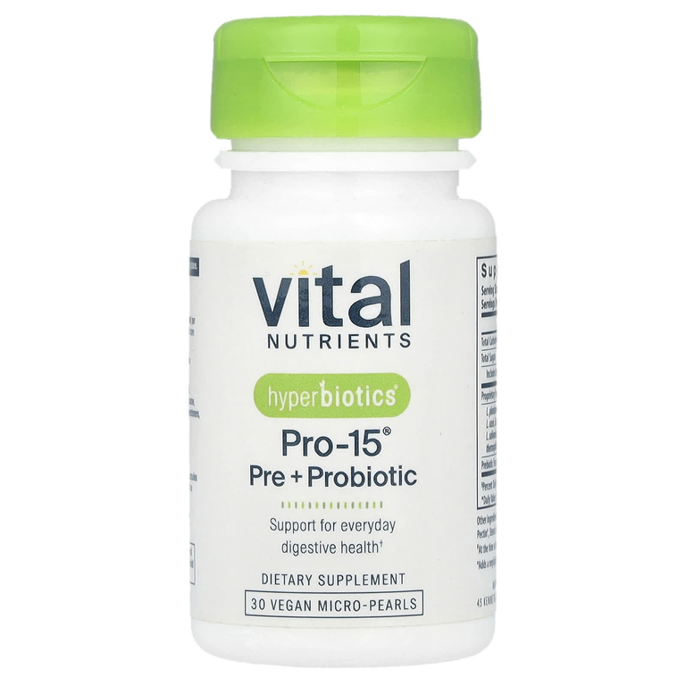 Hyperbiotics, Pro-15, пребиотик и пробиотик, 5 млрд КОЕ, 30 гранул замедленного высвобождения