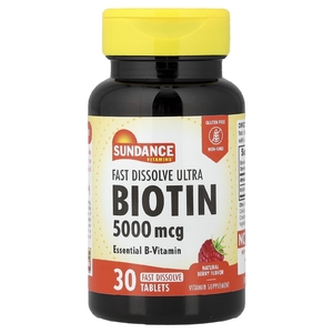 Sundance Vitamins, биотин, натуральные ягоды, 5000 мкг, 30 быстрорастворимых таблеток