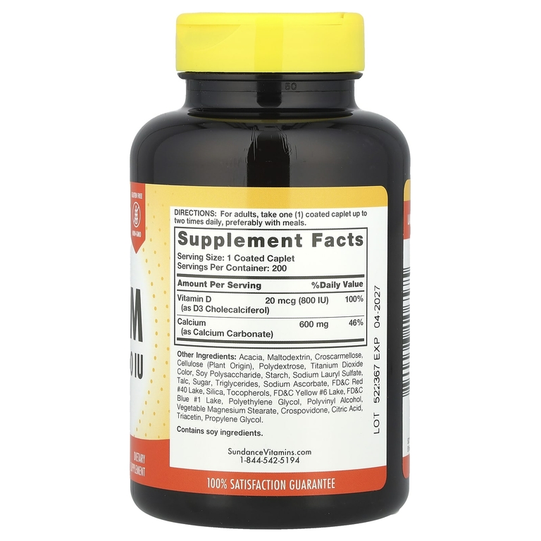 Sundance Vitamins, кальций с витамином D3, 200 капсул, покрытых оболочкой