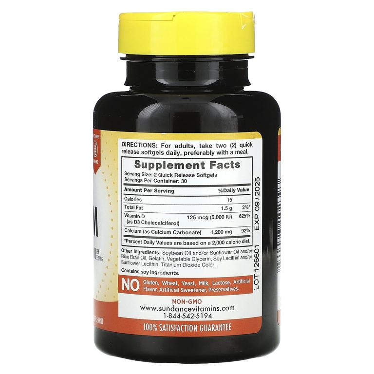 Sundance Vitamins, легкоусвояемый кальций с витамином D3, 60 капсул с быстрым высвобождением