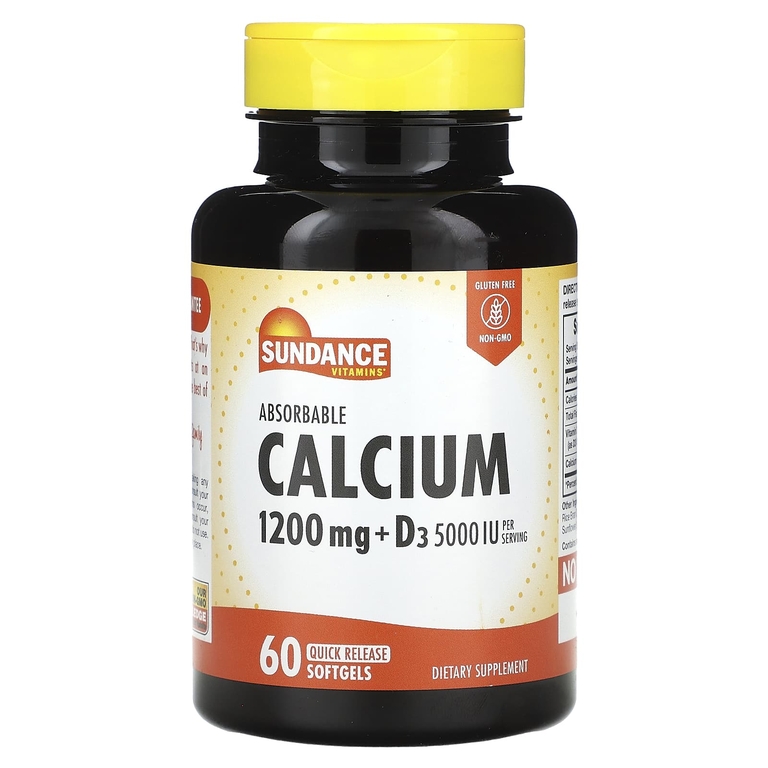 Sundance Vitamins, легкоусвояемый кальций с витамином D3, 60 капсул с быстрым высвобождением