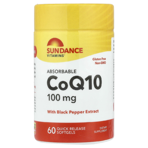 Sundance Vitamins, легкоусвояемый коэнзим Q10 с экстрактом чёрного перца, 60 капсул с быстрым высвобождением