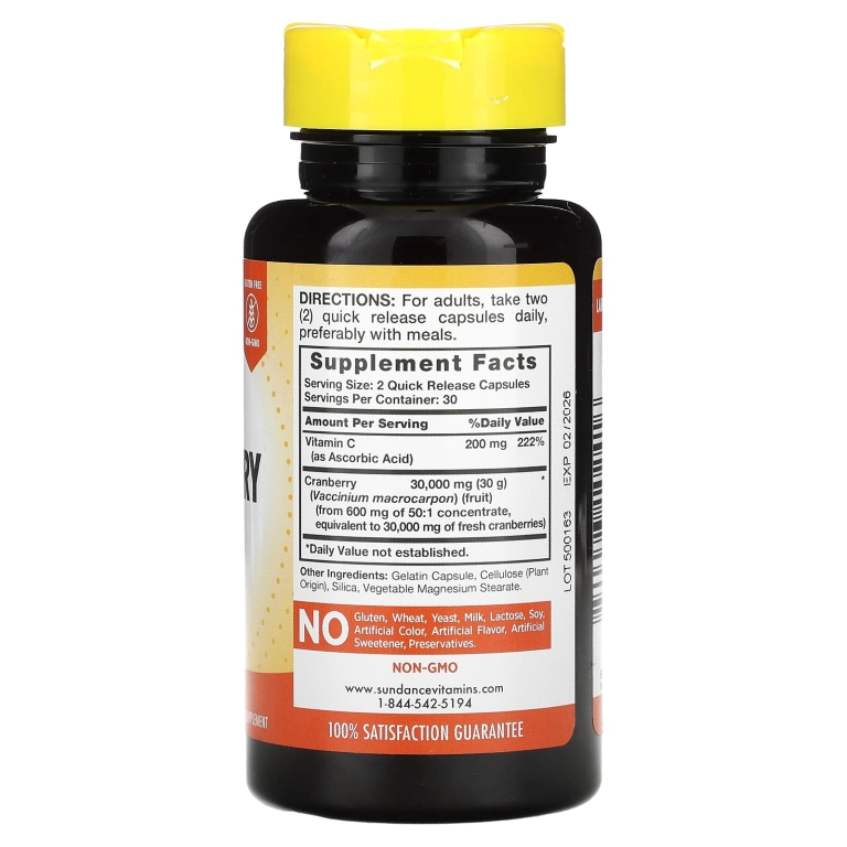 Sundance Vitamins, клюква с тройной силой действия, 10 000 мг, 60 капсул с быстрым высвобождением