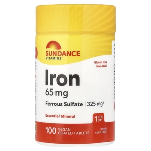 Sundance Vitamins, Железо, 65 мг, 100 веганских таблеток с оболочкой