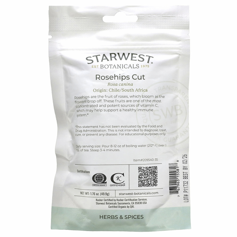 Starwest Botanicals, Органический шиповник, нарезанный, 49,9 г (1,76 унции)