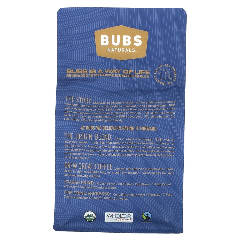 BUBS Naturals, Bubs Brew, смесь The Origin, молотая, темная обжарка, 340 г (12 унций)