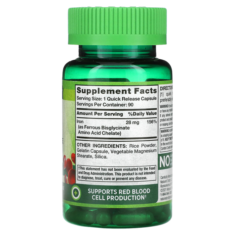 Nature's Truth, Easy Iron, 28 мг, 90 капсул быстрого высвобождения