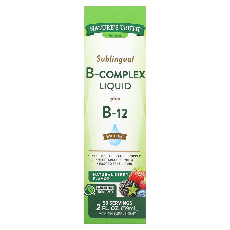 Nature's Truth, Vitamins, жидкий сублингвальный комплекс витаминов группы B и витамин B12, натуральные ягоды, 59 мл (2 жидк. унц.)