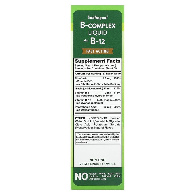 Nature's Truth, Vitamins, жидкий сублингвальный комплекс витаминов группы B и витамин B12, натуральные ягоды, 59 мл (2 жидк. унц.)