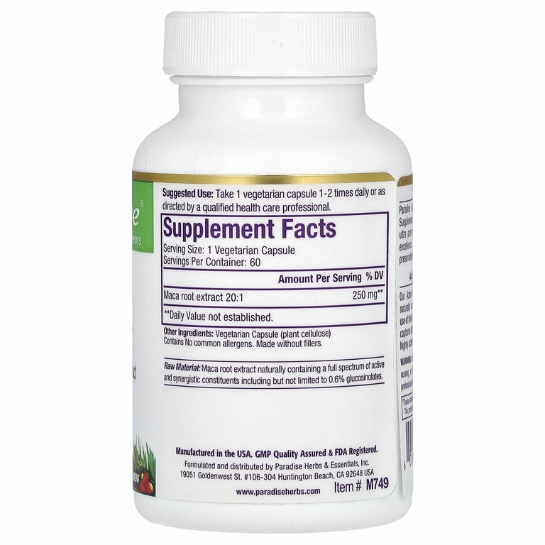 Paradise Herbs, мака, 60 вегетарианских капсул