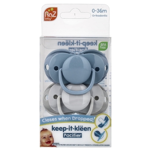 RaZbaby, Keep-It-Kleen, соска-пустышка, для детей 0–36 мес, синий и серый, 2 шт.