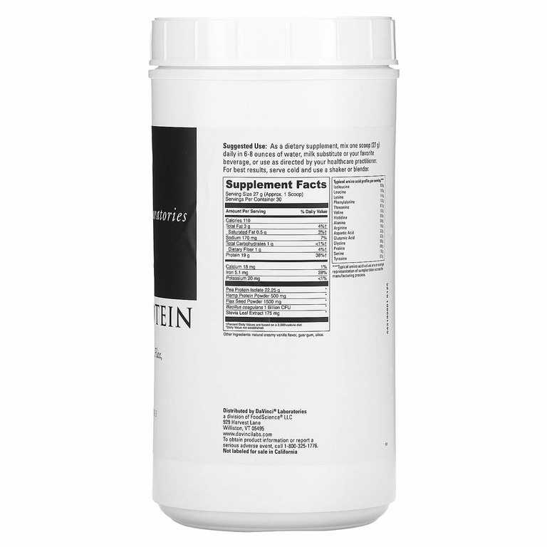 DaVinci Laboratories, Vegan Protein, крем со вкусом ванили, 810 г (28,58 унции)