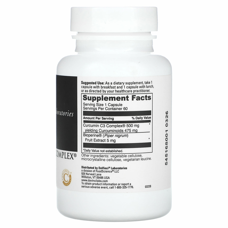 DaVinci Laboratories, Curcumin C3 Complex, 500 мг, 60 капсул