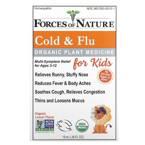 Forces of Nature, Organic Plant Medicine, от простуды и гриппа, для детей от 3 до 12 лет, лимон, 10 мл (0,34 жидк. унц.)
