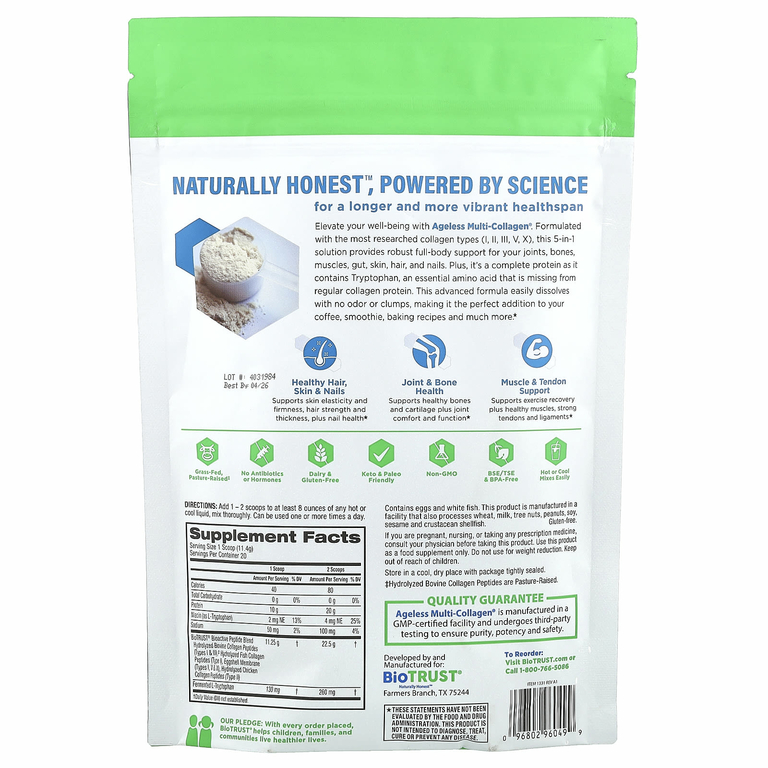 BioTRUST, Ageless Multi-Collagen®, без добавок, 228 г (8,04 унции)