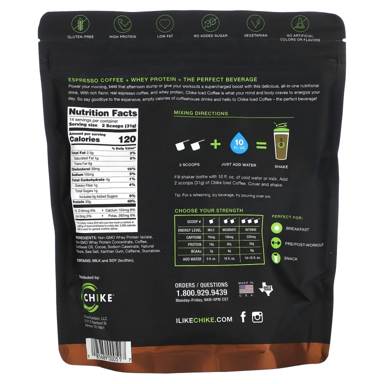 Chike Nutrition, Холодный кофе с высоким содержанием протеина, мокко, 434 г (15,3 унции)