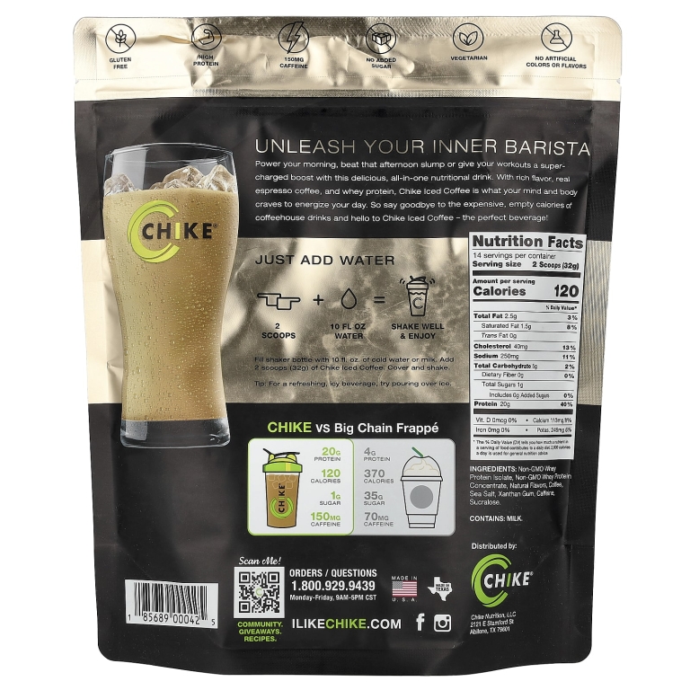 Chike Nutrition, холодный кофе с высоким содержанием протеина, ваниль, 413 г