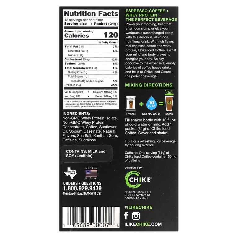 Chike Nutrition, Холодный кофе с высоким содержанием протеина, оригинальный, 12 пакетиков, 31 г (1,08 унции)