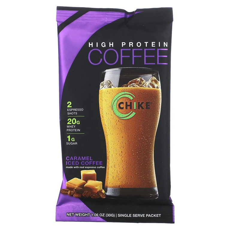 Chike Nutrition, Кофе со льдом с высоким содержанием протеина, карамель, 12 пакетиков по 30 г (1,06 унции)