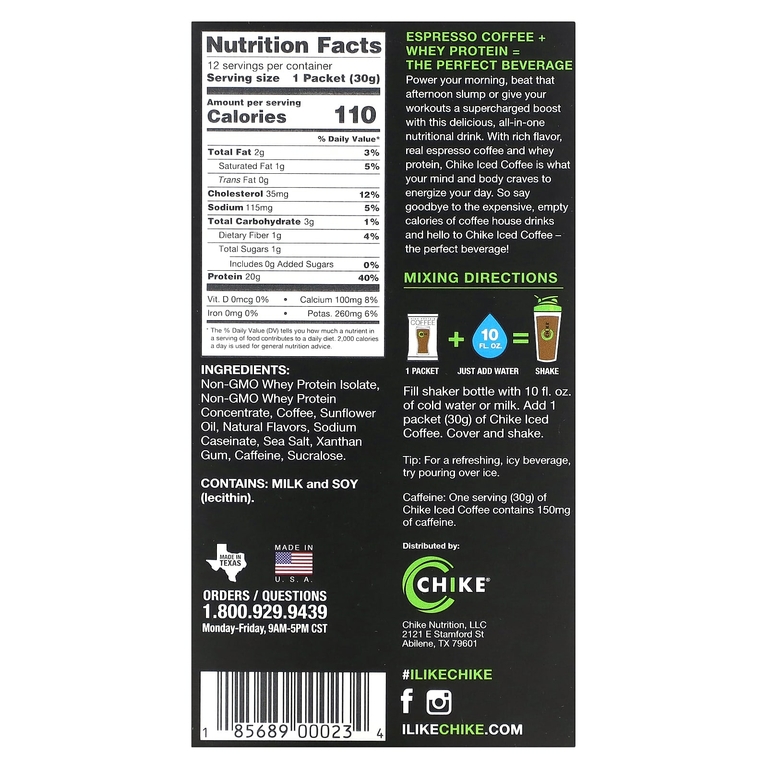 Chike Nutrition, Кофе со льдом с высоким содержанием протеина, карамель, 12 пакетиков по 30 г (1,06 унции)