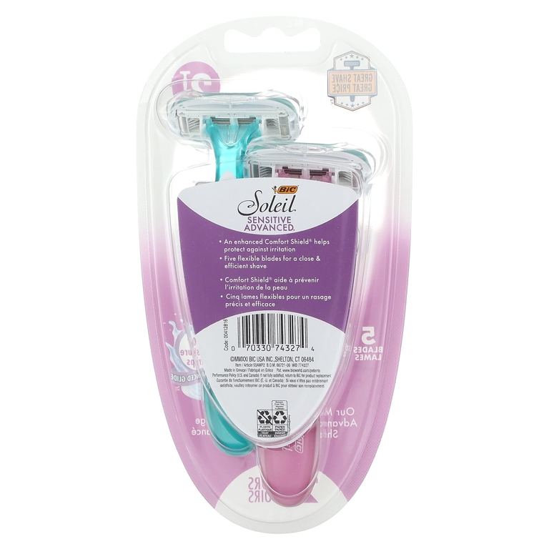 BIC, Soleil Sensitive Advanced, одноразовые бритвенные станки, 2 шт.