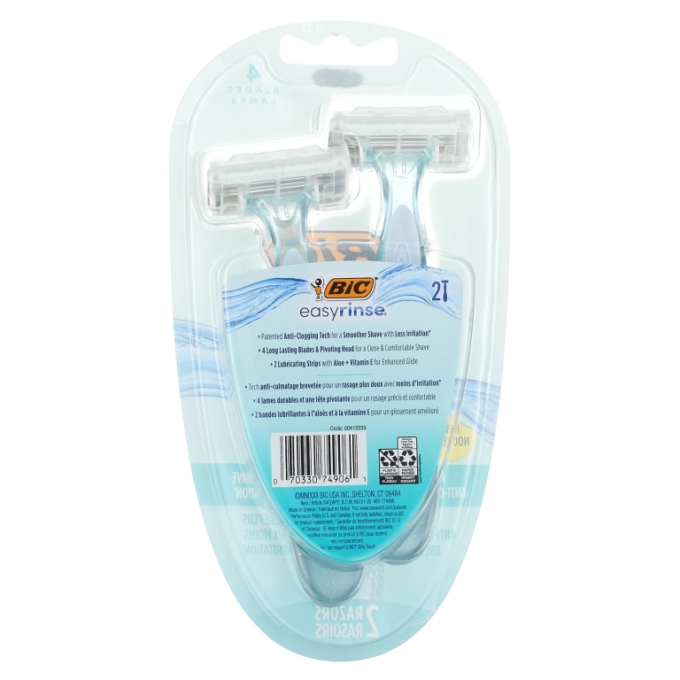 BIC, EasyRinse, одноразовые станки для бритья для женщин, 2 шт. (Товар снят с продажи) 