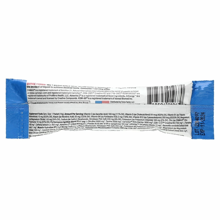 Force Factor, Test X180 перед тренировкой, голубая малина, 1 шт., 14 г (0,5 унции) (Товар снят с продажи) 