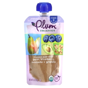 Plum Organics, Органическое детское питание, от 6 месяцев, груша, голубика, авокадо и гранола, 99 г (3,5 унции)