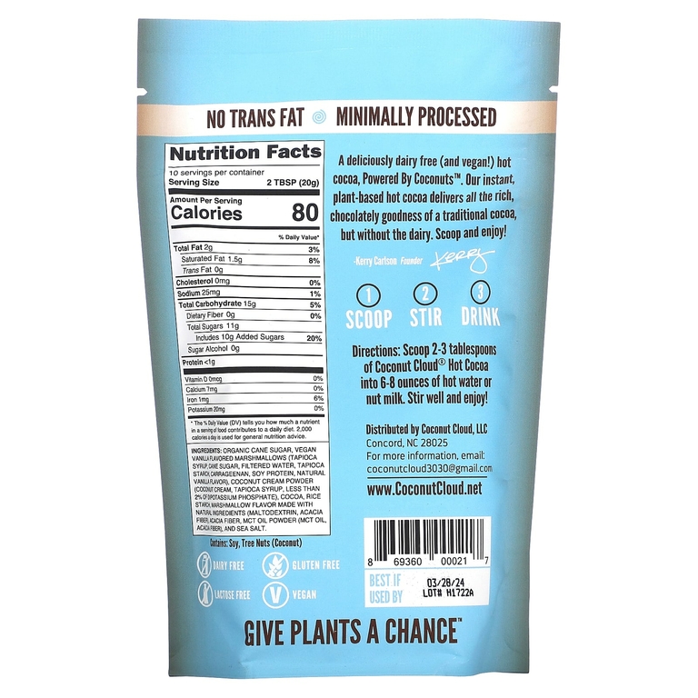 Coconut Cloud, Vegan Hot Cocoa, обжаренный зефир, 198 г (7 унций) (Товар снят с продажи) 