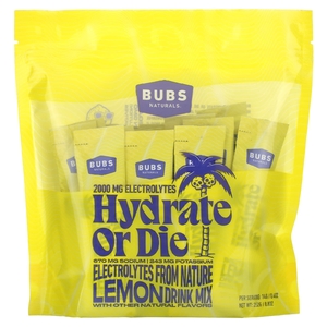 BUBS Naturals, Hydrate or Die, смесь для приготовления электролитов, лимон, 18 палочек по 14 г (0,4 унции) (Товар снят с продажи) 