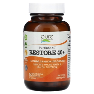Pure Essence, PureBiotics, Restore 40+, 35 млрд, 60 растительных капсул с отсроченным высвобождением (Товар снят с продажи) 