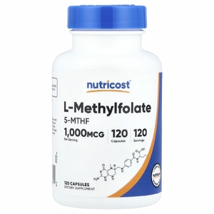 Nutricost, L-метилфолат, 1000 мкг, 120 капсул