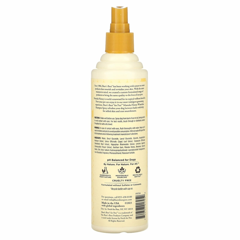 Burt's Bees, Безводный шампунь-спрей Manuka Honey с водорослями, для собак, с молоком и медом, 296 (10 жидк. унц.) (Товар снят с продажи) 