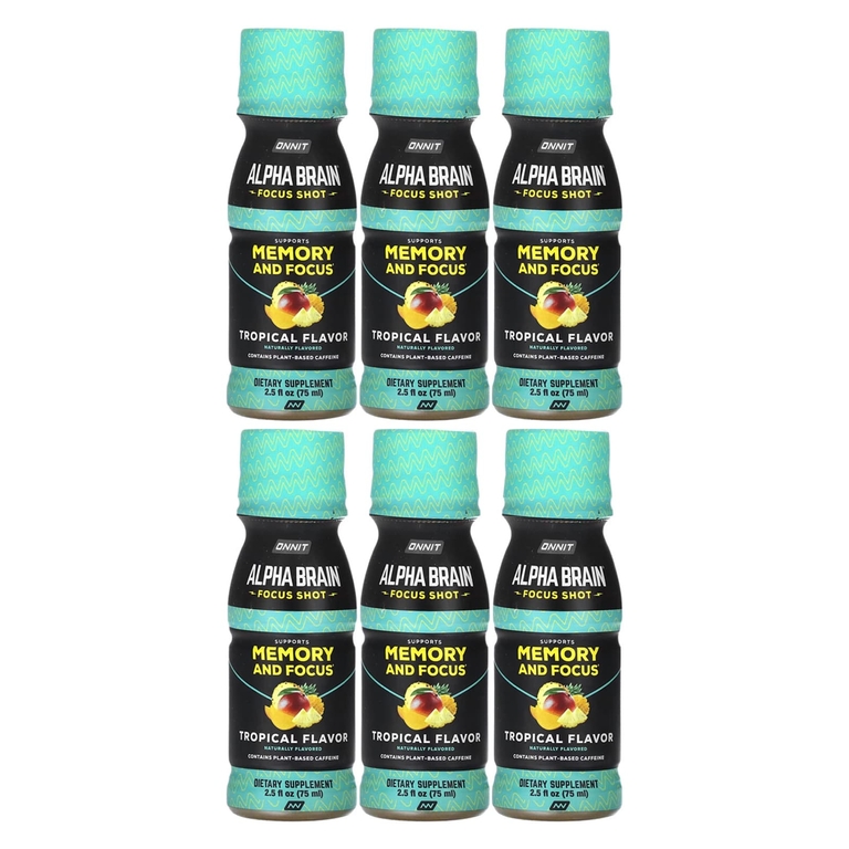 Onnit, Alpha Brain Focus Shot, тропическая смесь, 6 флаконов по 75 мл (2,5 жидк. унции)