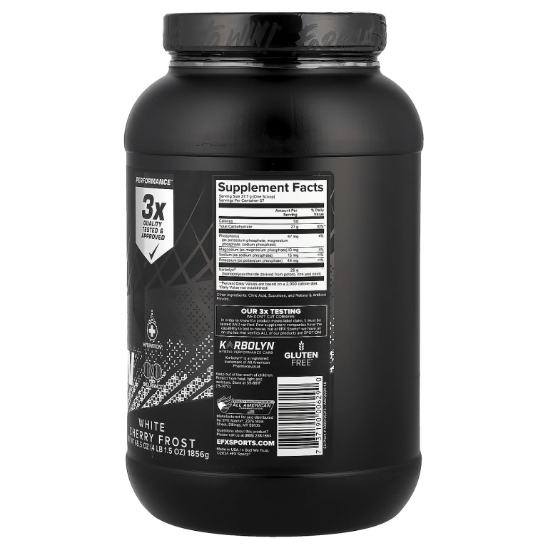 EFX Sports, Karbolyn® Hydrate, White Cherry Frost, 1856 г (4 фунта 1,5 унции)