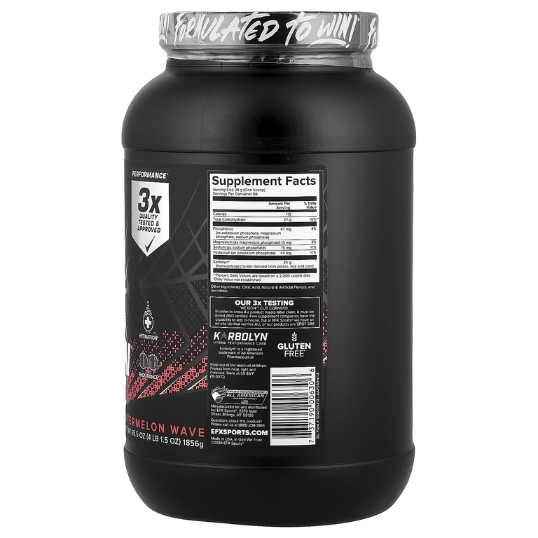 EFX Sports, Karbolyn® Hydrate, Watermelon Wave, 1856 г (4 фунта и 1,5 унции)