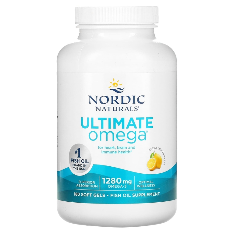 Nordic Naturals, Ultimate Omega, высокоэффективные омега-3 кислоты, со вкусом лимона, 1280 мг, 180 капсул (640 мг в 1 капсуле)