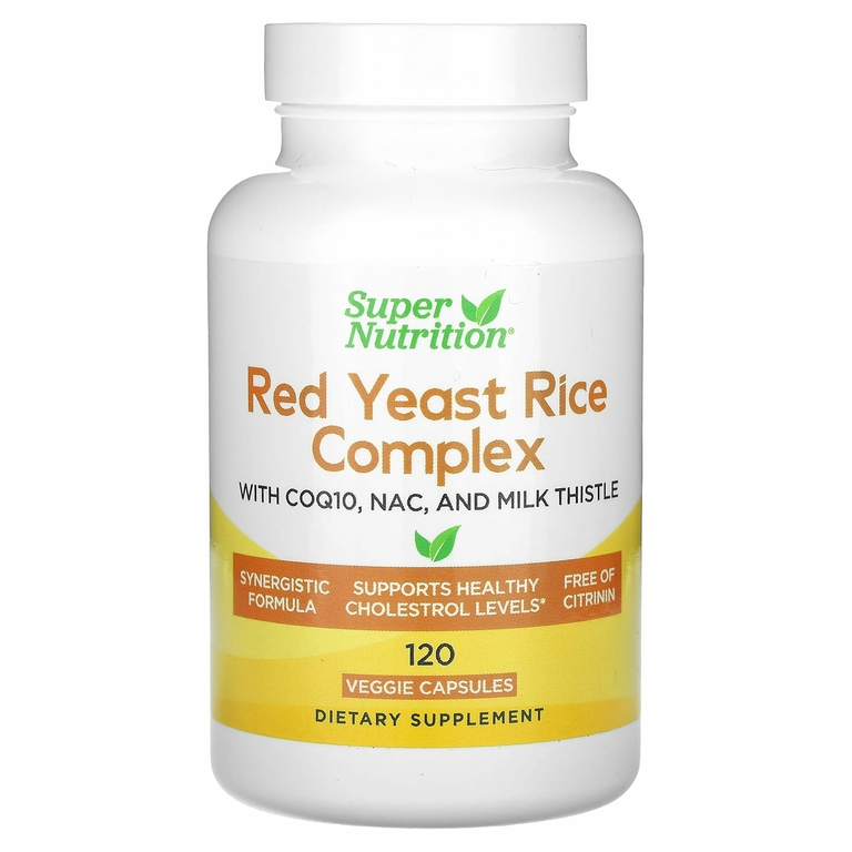Super Nutrition, комплекс с органическим красным ферментированным рисом, N-ацетилцистеином, коэнзимом Q10 и экстрактом расторопши, 120 вегетарианских капсул