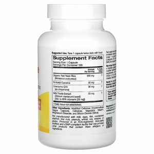 Super Nutrition, комплекс с органическим красным ферментированным рисом, N-ацетилцистеином, коэнзимом Q10 и экстрактом расторопши, 120 вегетарианских капсул