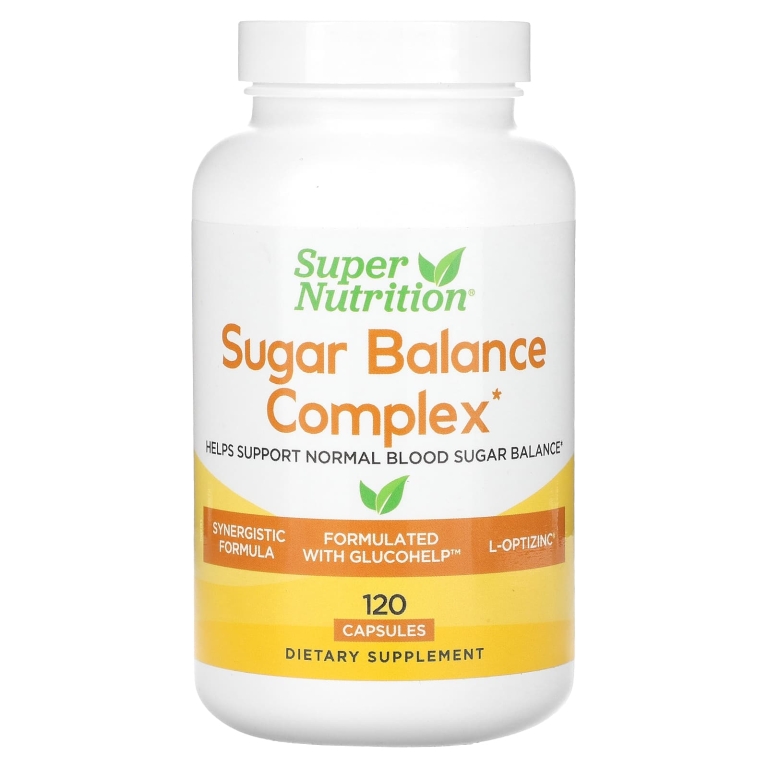 Super Nutrition, комплекс для поддержания уровня сахара с хромом, джимнемой, гинкго билоба и расторопшей, 120 растительных капсул