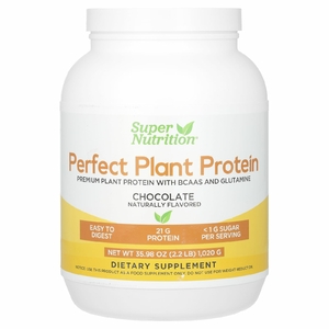 Super Nutrition, растительный протеин с изолятом горохового протеина, BCAA, семенами клюквы, чиа и инка инчи, шоколад, 1020 г (2,2 фунта)
