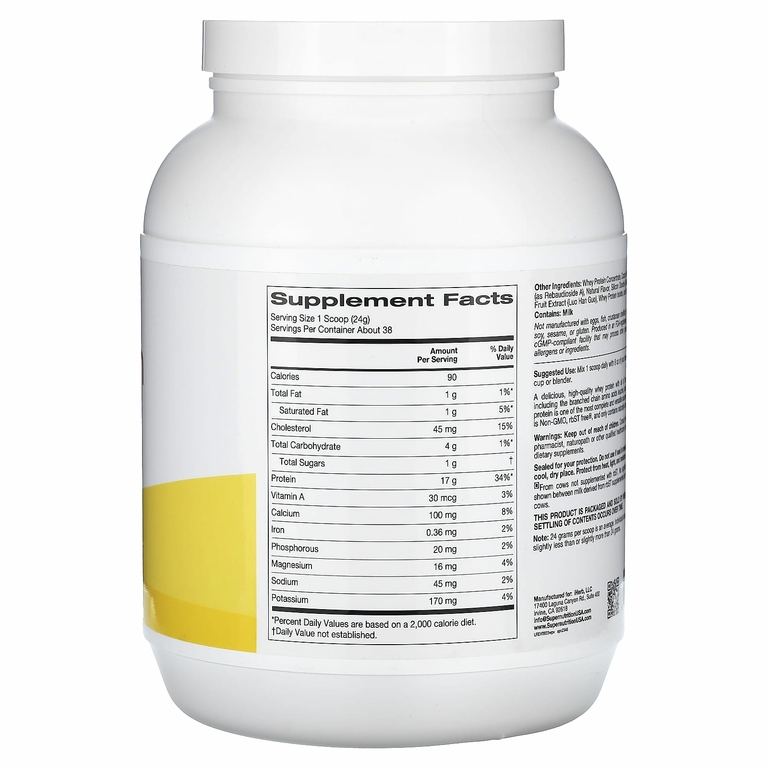 Super Nutrition, порошок из ультрафильтрованного сывороточного протеина с порошком какао, экстрактом листьев стевии, экстрактом архата и подсолнечным лецитином, без ГМО и р-БСТ, со вкусом шоколада, 908 г (2 фунта)