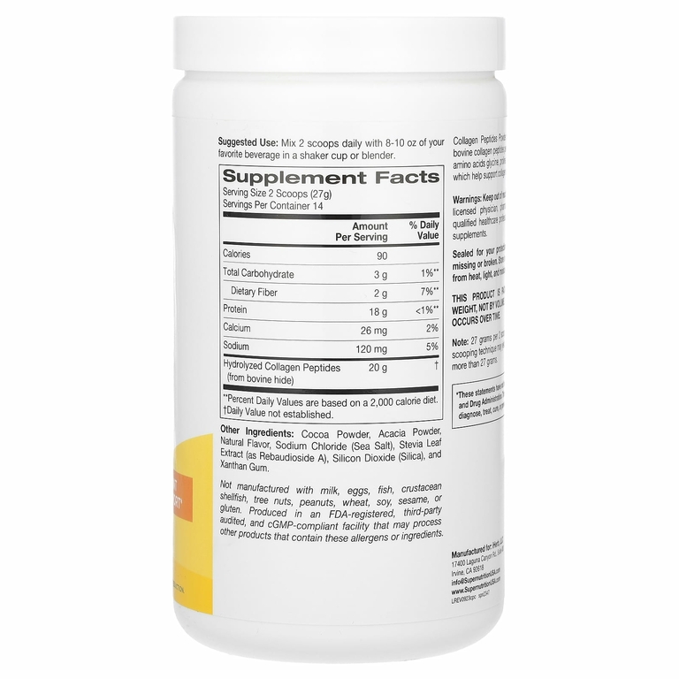Super Nutrition, пептиды коллагена, с шоколадным вкусом, 378 г (13,33 унции)