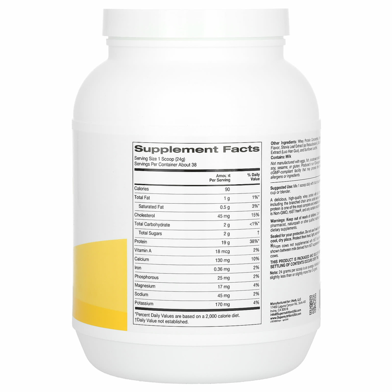 Super Nutrition, порошок из ультрафильтрованного сывороточного протеина с экстрактом листьев стевии, экстрактом архата и подсолнечным лецитином, без ГМО и р-БСТ, со вкусом ванили, 908 г (2 фунта)