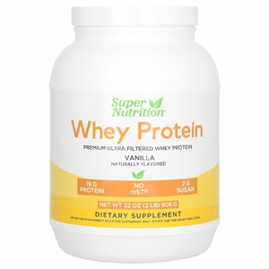 Super Nutrition, порошок из ультрафильтрованного сывороточного протеина с экстрактом листьев стевии, экстрактом архата и подсолнечным лецитином, без ГМО и р-БСТ, со вкусом ванили, 908 г (2 фунта)