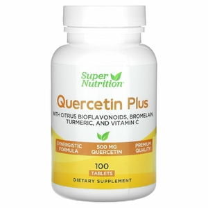 Super Nutrition, Quercetin Plus с кверцетином, витамином C, цитрусовыми биофлавоноидами, бромелаином и куркумой, 100 таблеток