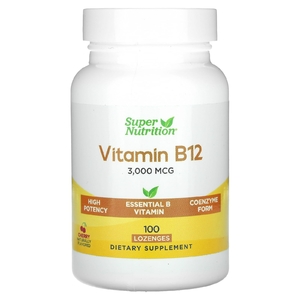 Super Nutrition, витамин B12 в виде метилкобаламина с фолатом, биотином и витамином B6, вишня, 3000 мкг, 100 пастилок